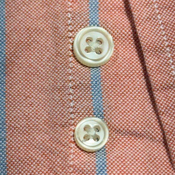 Tommy Hilfiger Mens XL Button-Down Shirt Peach Striped Short Sleeve 100% Cotton - Picture 10 of 11